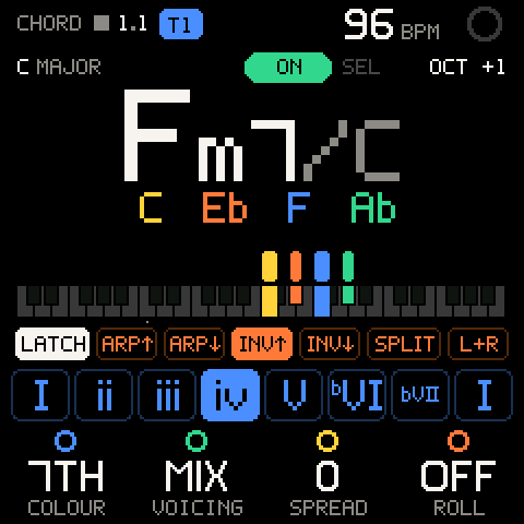 CHORD: C major, 7TH, MIX, INV UP latched
