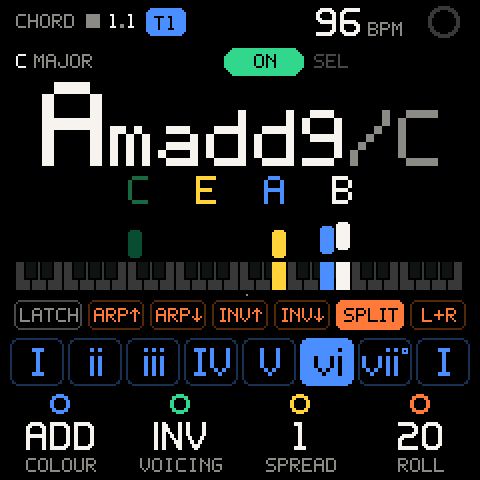 CHORD: SPLIT on vi, with VOICING INV