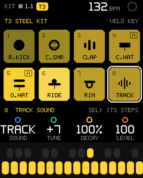 Pad 8 plays the track's own voice, 7 semitones up
