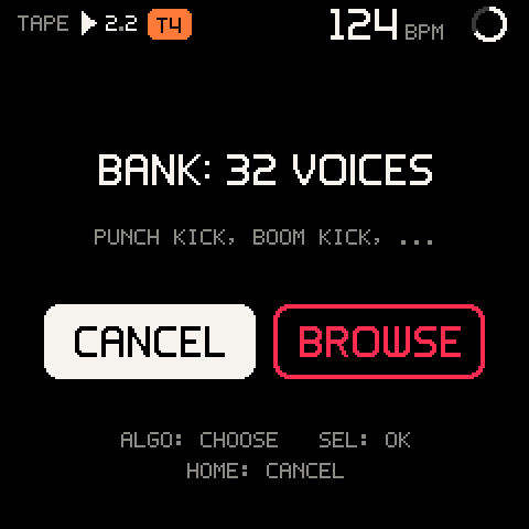 BANK: 32 VOICES, CANCEL first