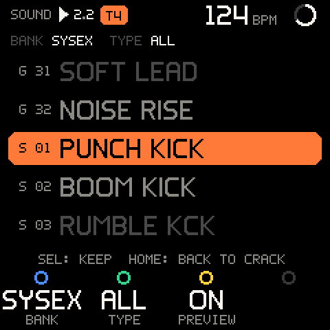The browser on the SYSEX bank, S 01 PUNCH KICK