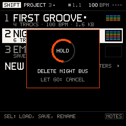 Hold SHIFT and REC: the ring names what will be deleted