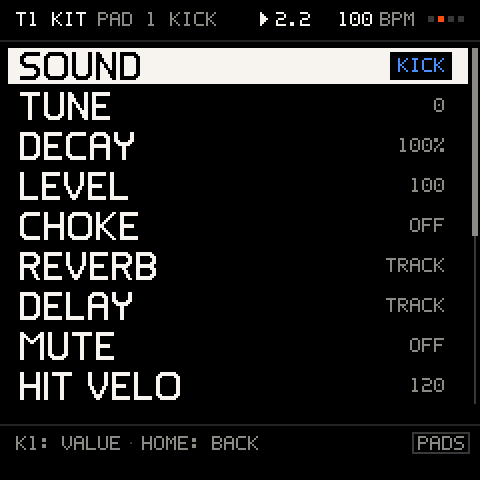 The PAD menu: SOUND is your own KICK