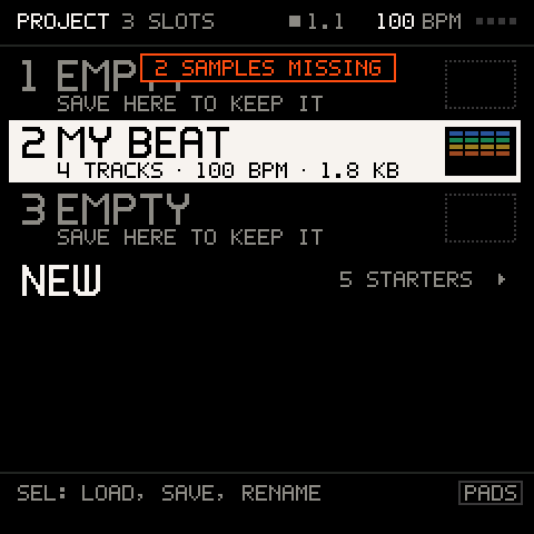 2 SAMPLES MISSING as a song loads