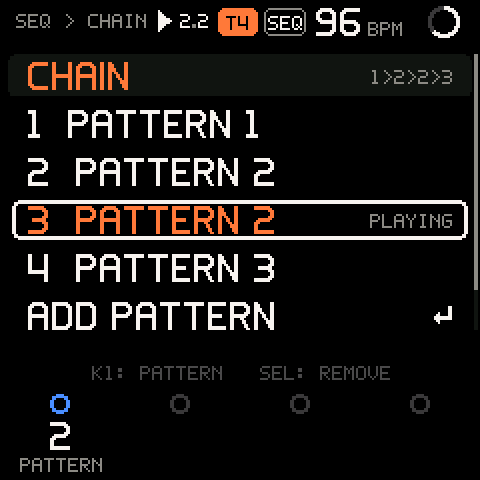 SEQ > CHAIN: 1>2>2>3, entry 3 playing