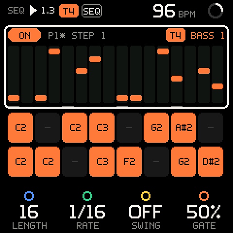 SEQ: the cursor on the pattern row
