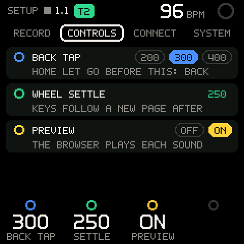 SETUP, the CONTROLS tab