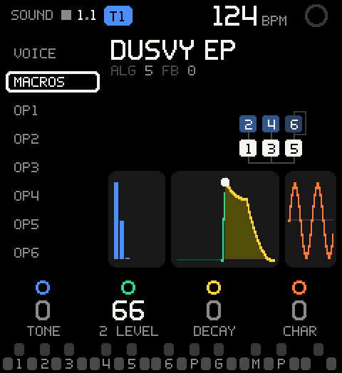 SOUND > MACROS with OP2's LEVEL on K2