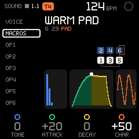 WARM PAD with ATTACK +20 and CHARACTER +50