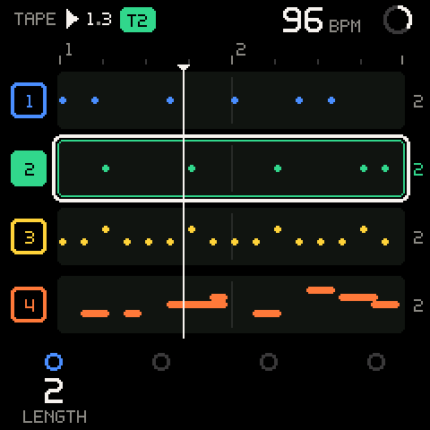 TAPE while playing, T2 selected