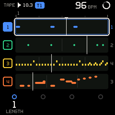 Tracks of 1, 2, 4 and 3 bars
