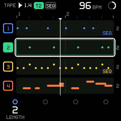 SEQ patterns on T1 and T3: lane labels and the header badge