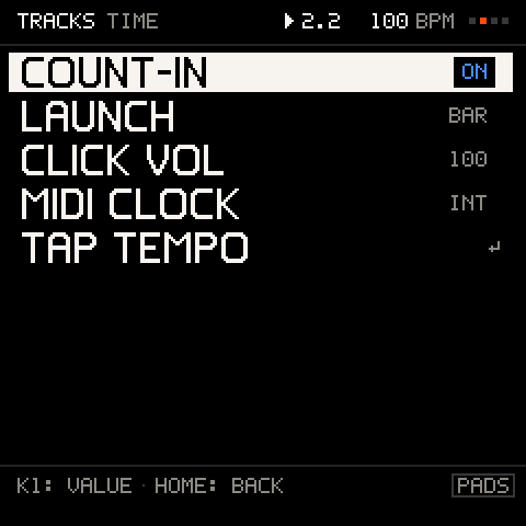 The TIME menu
