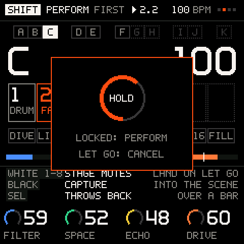 Hold SHIFT + REC: PERFORM locks, nothing on stage deletes anything.
