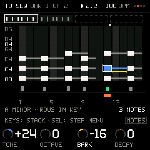 Hold SEQ and turn: the step gets its own value of a macro (a p-lock).